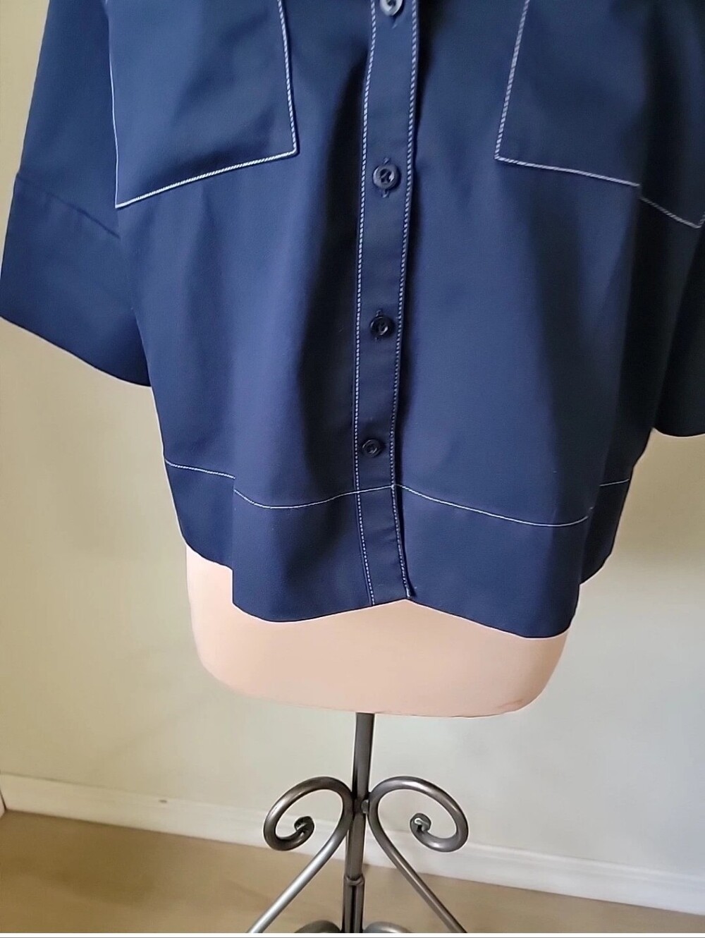 Chicos Blue Classic Navy Blue Short Sleeve BoxyTop - Picture 6 of 14
